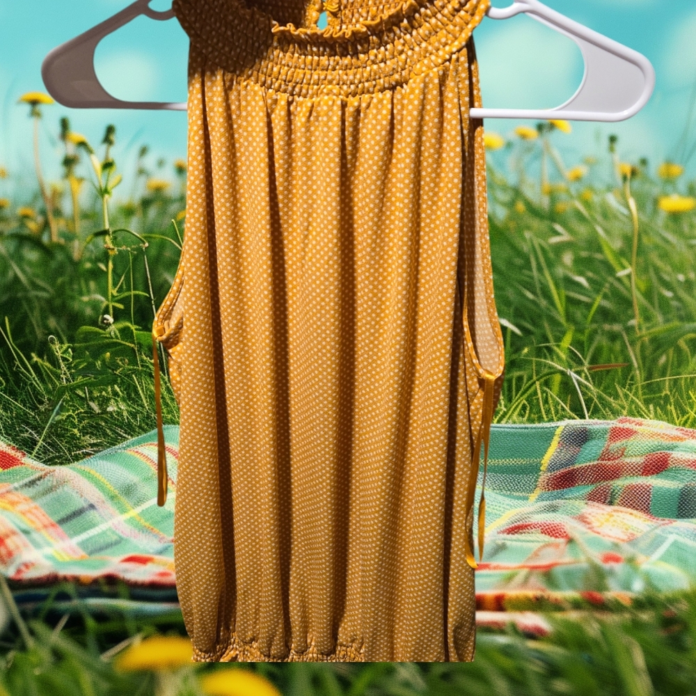 Adrianna Papell Yellow shirt with white polka dots